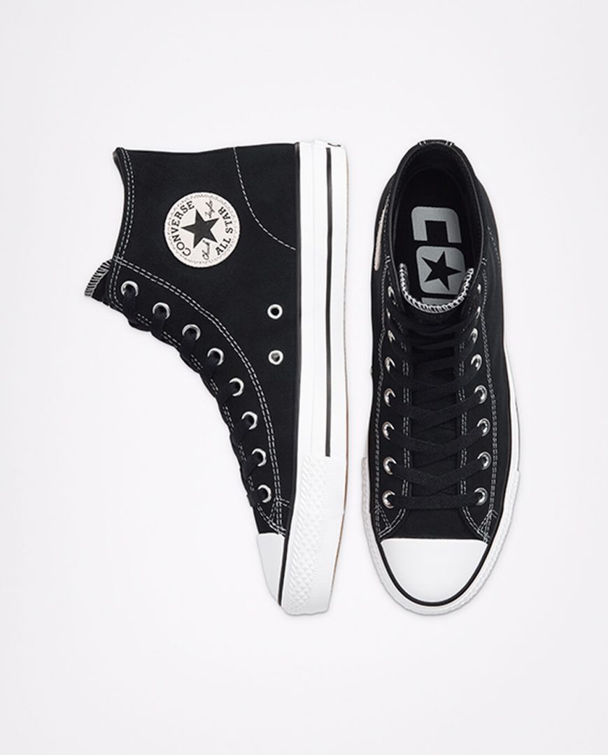 Bascheți Barbati Converse CONS Chuck Taylor All Star Pro Piele Intoarsa Negrii Albi | RO C0GAW514